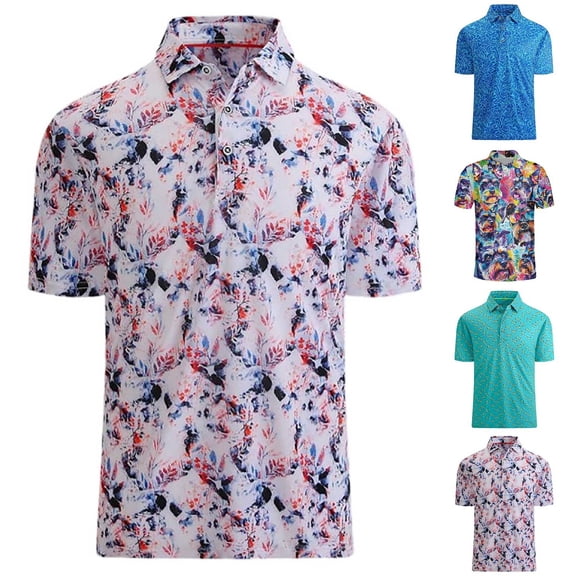 HCYSFG Womens Printed Polo Shirt Summer Short Sleeve V Neck Collared T-Shirt Loose Fit Casual Graphic Polo Breathable Athletic Fashion Top