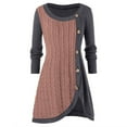 thumbnail image 1 of Pompotops Grande Taille Femmes Col Rond Manches Longues Bouton Patchwork Tops Asymétriques Pull, 1 of 4