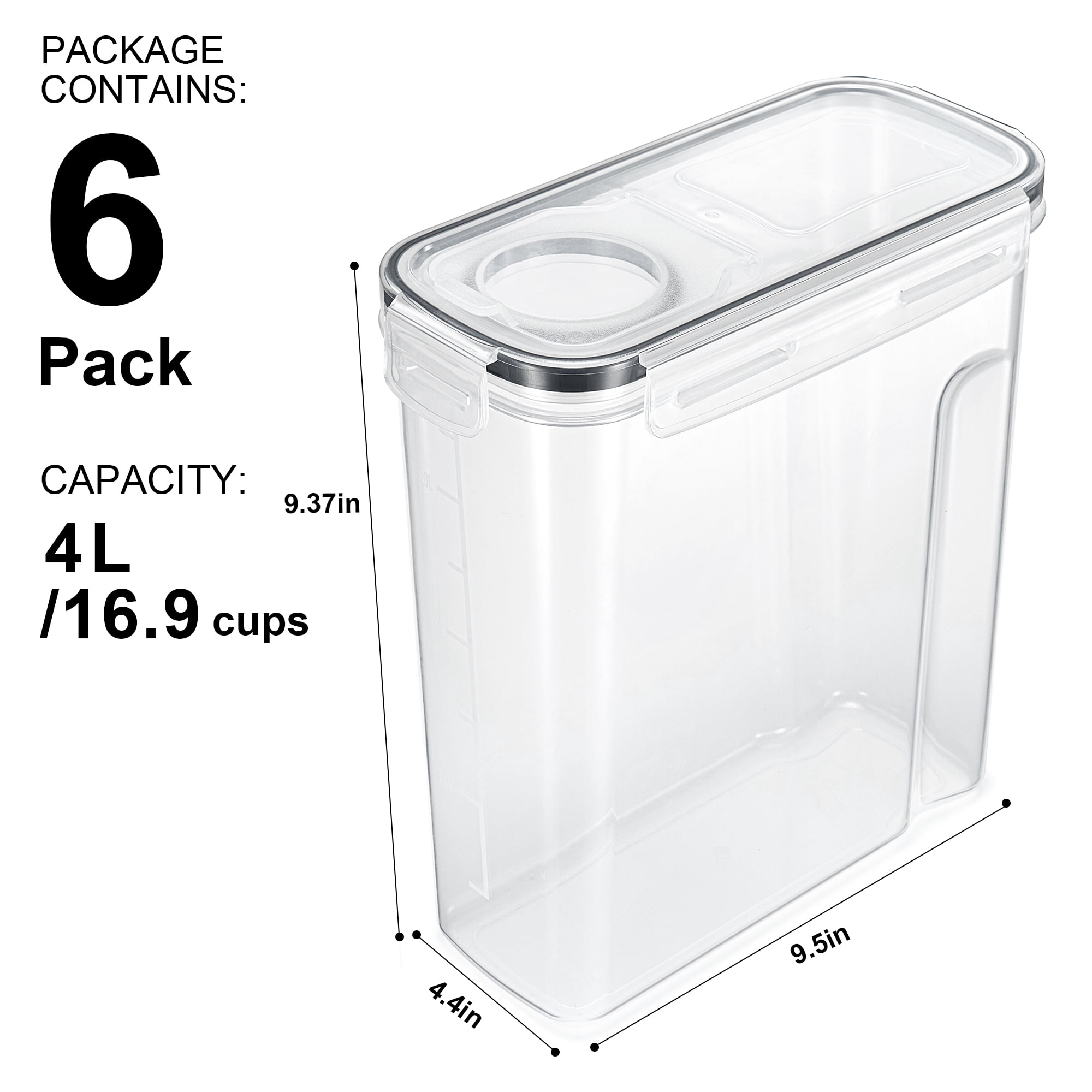 Sorbus 6-Pack 4L Airtight Food Storage Dispensers for Cereal, Pasta, Beans, Dry Foods