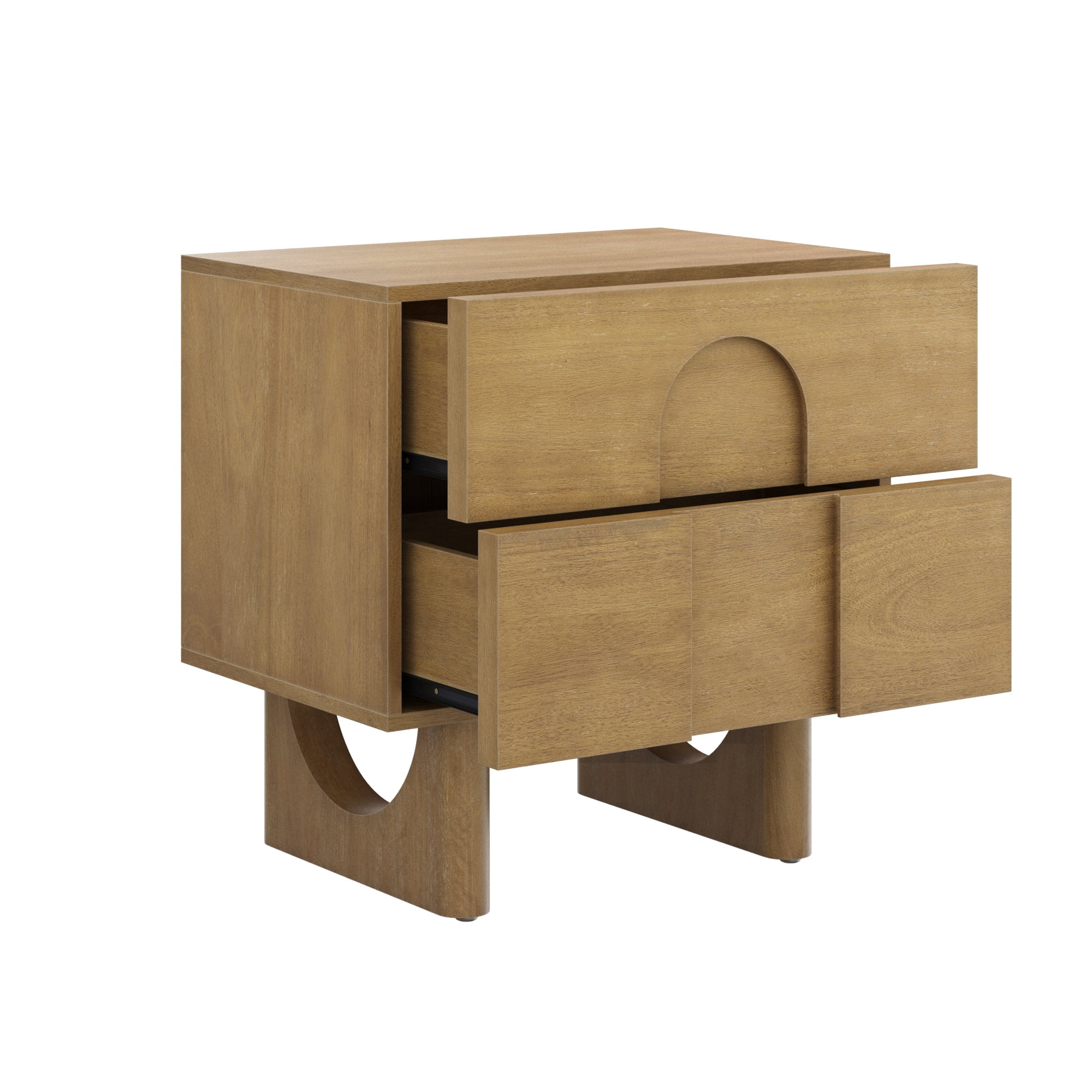 Nathan James Jett Mid Century Modern Nightstand, Wooden Bedside Table with Drawers and Arched Door Cutout, Light Brown