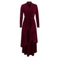 thumbnail image 4 of YMNXA Womens Dress Long Sleeve V Neck Solid Color Ruffles Pleated Detail Comfortable Stylish Dresses For Party And Formal Occasions,Red,S, 4 of 5
