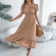 thumbnail image 2 of Staron Summer Dresses for Women Casual Solid Color Belted Waist Round Neck Short Sleeve Mid-Length Loose Fit Relaxed Lounge Dress, Khaki XL, 2 of 7