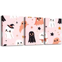 Hieng Halloween Canvas Wall Art for Living Room Ghosts Vintage Flower Office Decorations Artwork Posters Gothic Black Cat Bats Picture Wall Decor for Home Decor Bathroom（Only canvas）