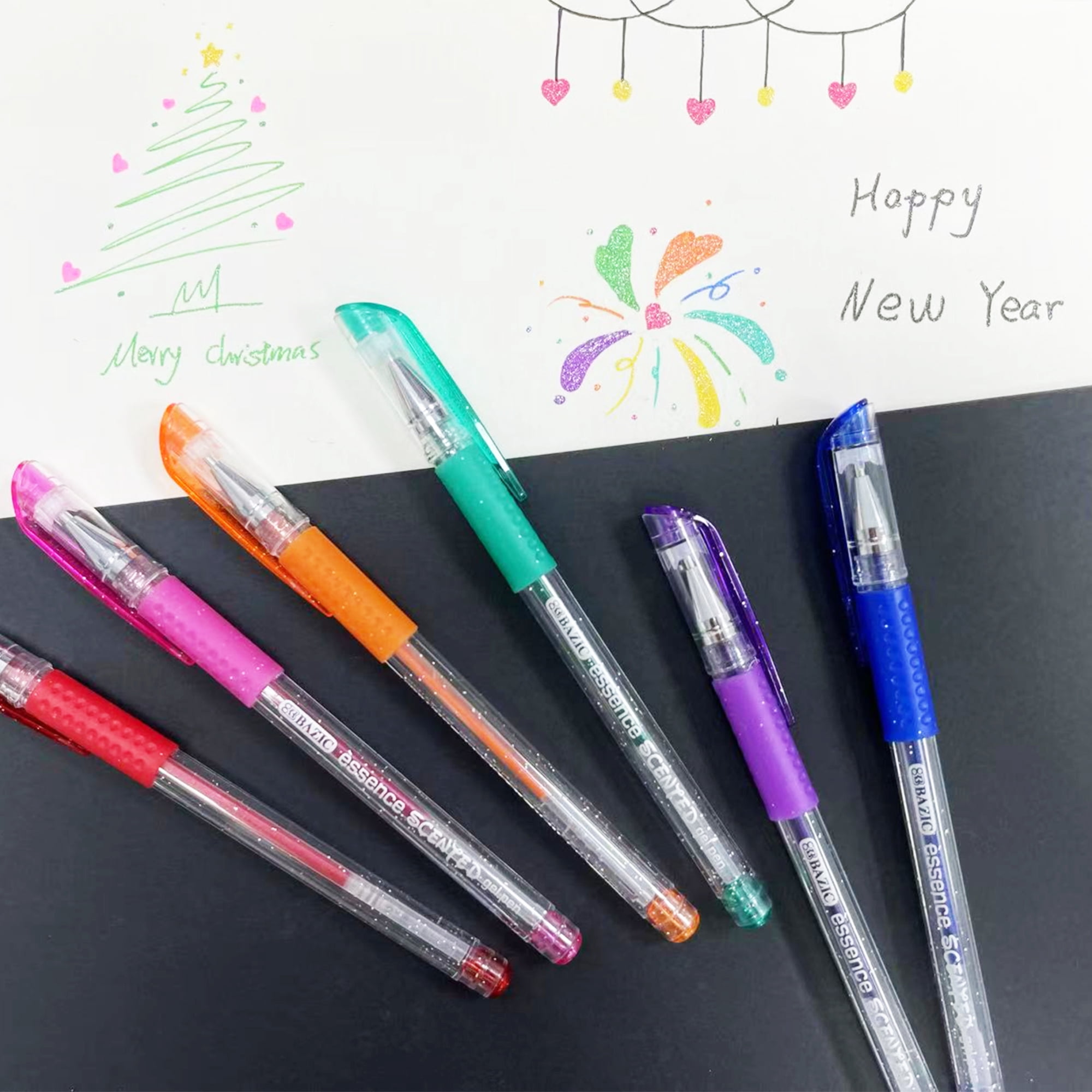 BAZIC Essence Scented Glitter Color Gel Pen, Comfort Grip (6/Pack), 24-Pack