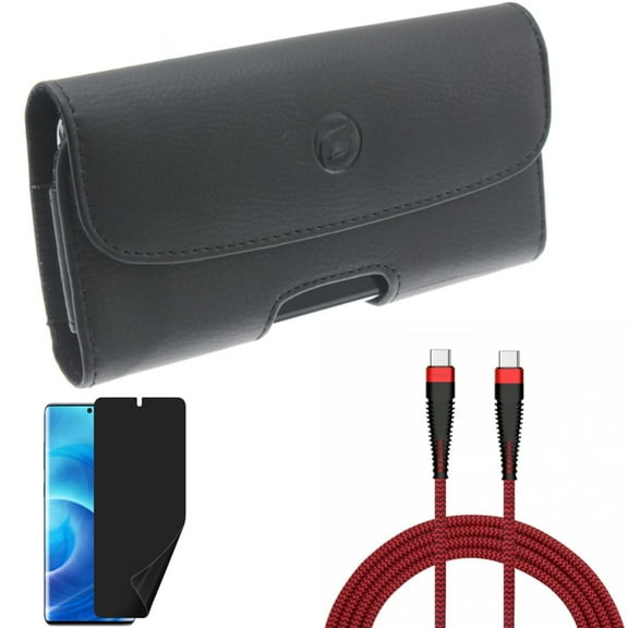 Case Belt Clip w 10ft PD Cable w Privacy Screen Protector for Samsung Galaxy S20 - Leather Holster, Type-C to USB-C Charger Cord, TPU Film [NOT GLASS] W1W fits Samsung Galaxy S20 Model