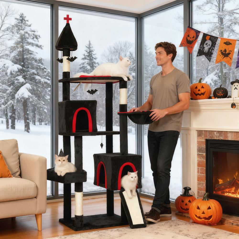 78" Cat Tree Cat Tower with Coffin Bed