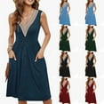 thumbnail image 2 of Tumotour Mini Dress for Women Women Lace V Neck Dress for Women Casual Summer Tank Dress Wedding Guest Dresses Underwaist Ruffle Button Down A Line Cocktail Dress With Pocket, 2 of 6