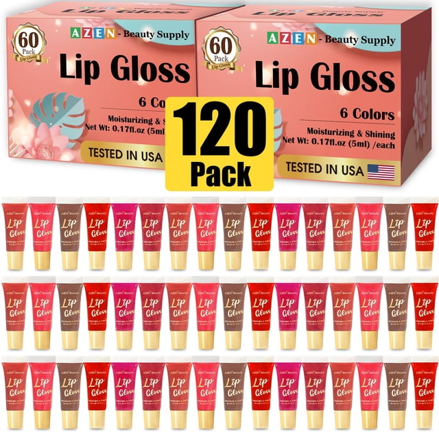 Set de brillo labial AZEN, paquete de 120 unidades, hidratante con vitamina E
