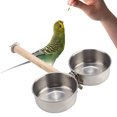 thumbnail image 1 of Bird Cage Bowl Set Double-bowl Parrot Cup Food Water Bowl with Perch, 1 of 4