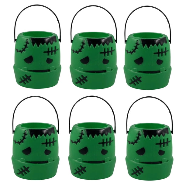 Cubo de calabaza de Halloween de 6 piezas, cubo pequeño de plástico con forma de calabaza para niños, cubo de calabaza, cubo de dulces de Halloween, cesta de calabaza de Halloween