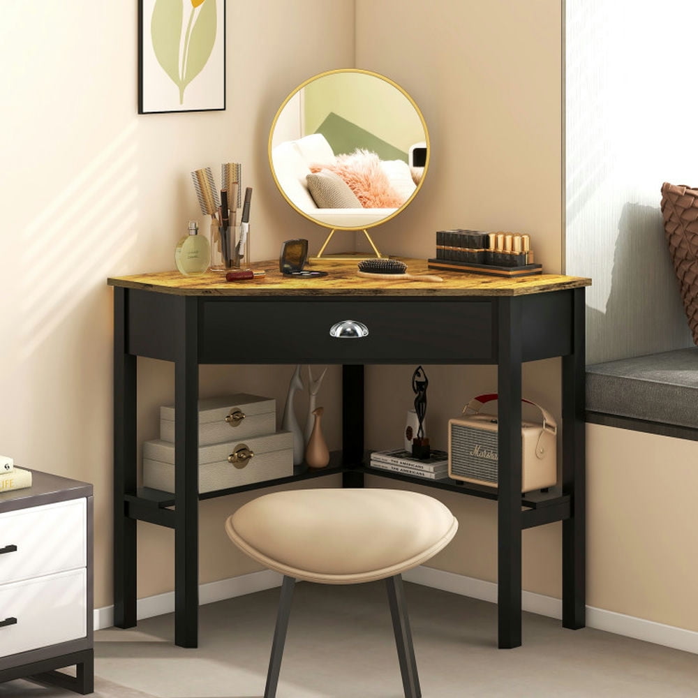 Demi Bonn Corner Wooden Piece Laptop Computer Desk, Small Home Office Desk Study Writing Table, White