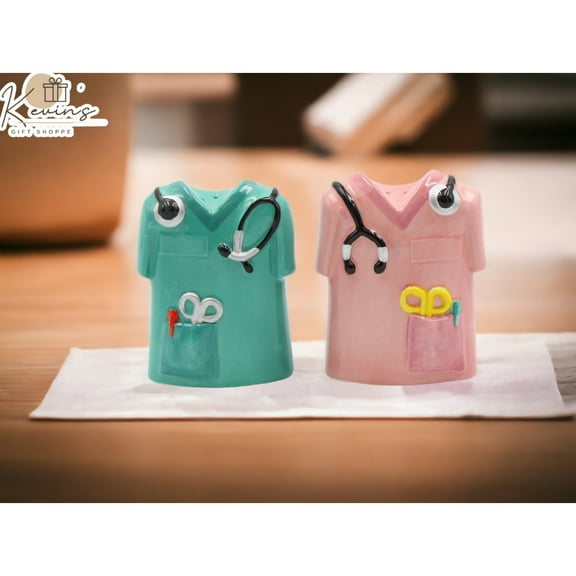 Healthcare Heroes Nurse Scrubs Salt and Pepper Shakers Gift Set