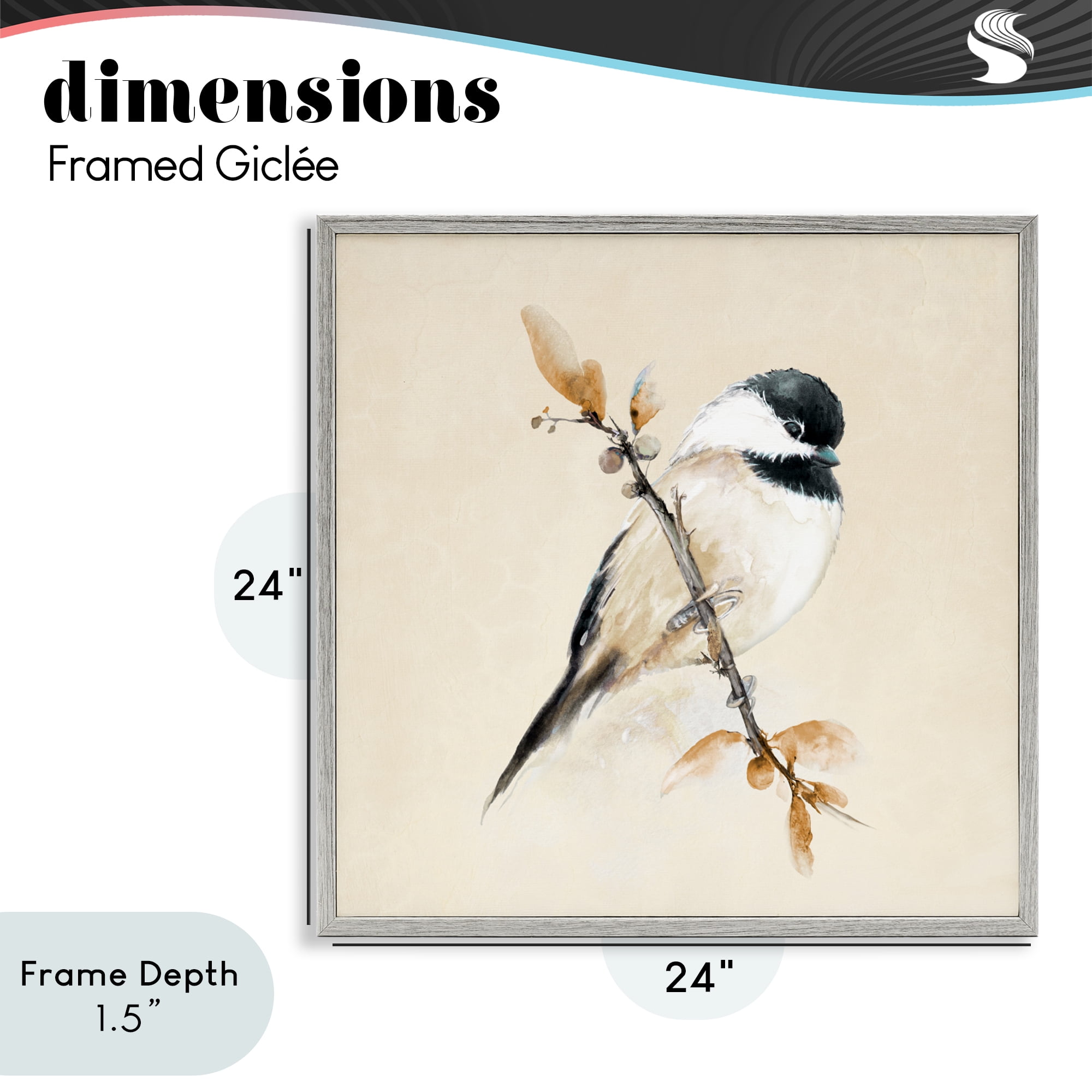 Stupell Industries Muted Watercolor Chickadee Gray Framed Giclee Art, design by Diannart