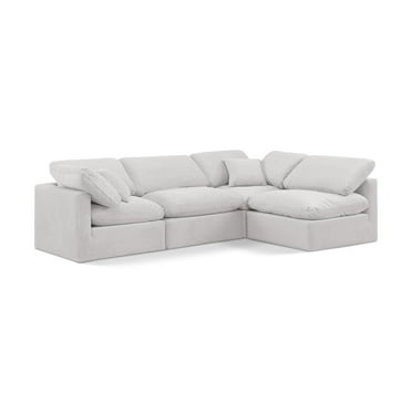 Meridian Furniture Indulge 129" Velvet L-Shaped Modular Sectional in Cream