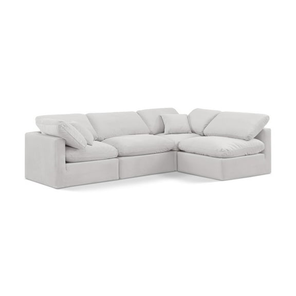 Meridian Furniture Indulge 129" Velvet L-Shaped Modular Sectional in Cream