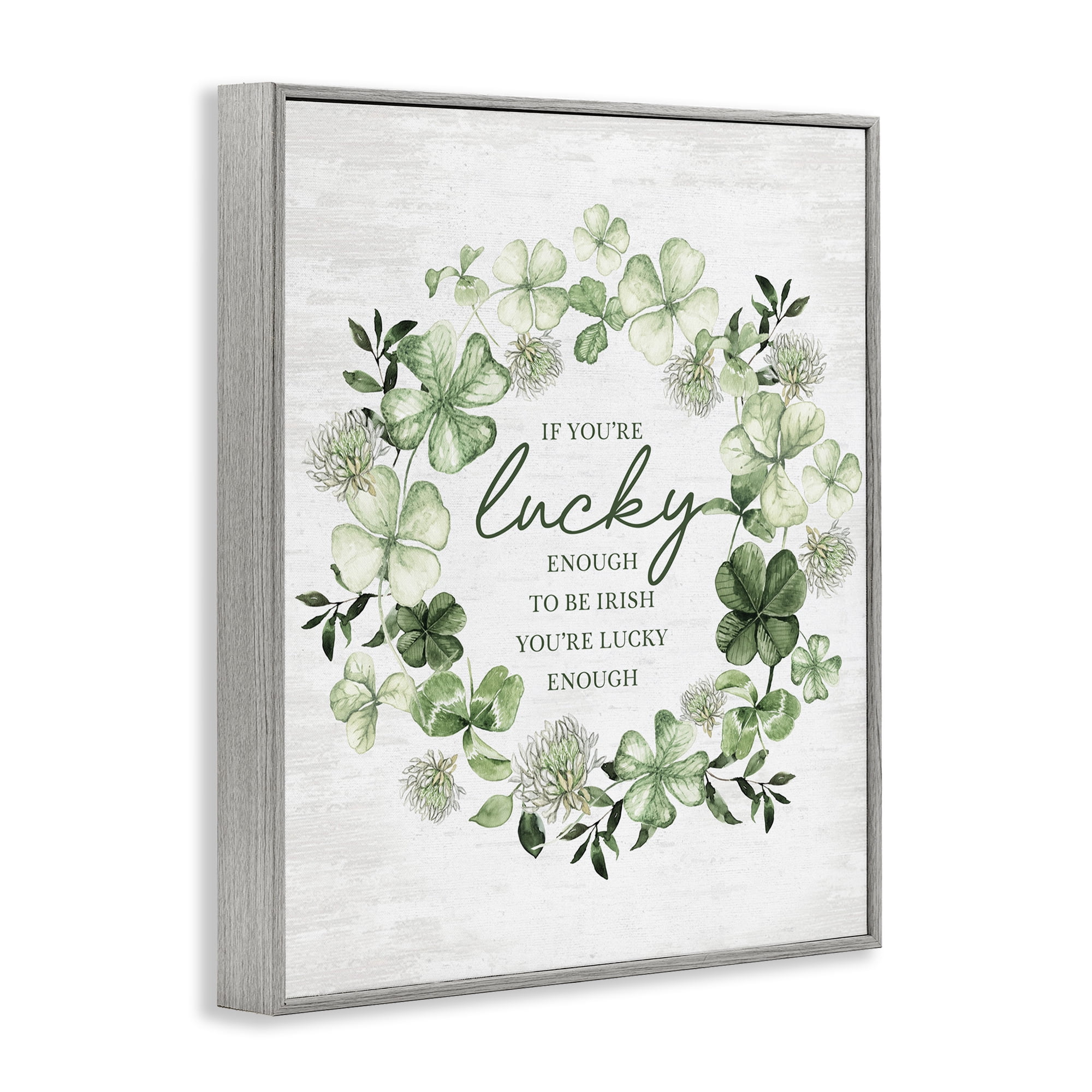 Stupell Industries Inspiring Lucky Wreath Botanical & Floral Painting Gray Framed Art Print Wall Art, 16 x 20