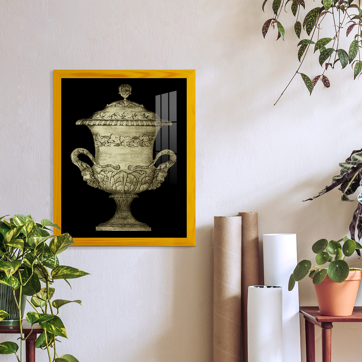 Garden Antiquities IV -Framed Print w/glass-Sunflower Yellow