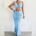 thumbnail image 2 of Women's Cross Twist Front Halter Cami Tops and Skirt Summer Solid Color Pleated Slim Fit Dress Light Blue, 2 of 9