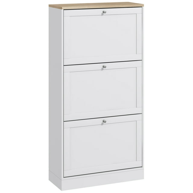 HOMCOM Armoire à Chaussures Moderne avec 3 Tiroirs Basculants pour 18 Paires de Chaussures