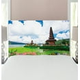 thumbnail image 1 of Balinese Headboard, Pura Ulun Danu Building Bali Tropic Flowers Water Plants Tower in Sea Scenery, Upholstered Decorative Metal Bed Headboard with Memory Foam, Twin Size, Green Pink Blue, by Ambesonne, 1 of 4