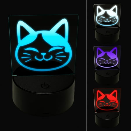 

Happy Spotted Cat Face LED Night Light Sign 3D Illusion Desk Nightstand Lamp