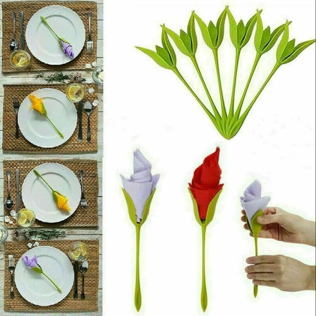 12x Porte-Serviettes à Fleurs en Plastique Vert
