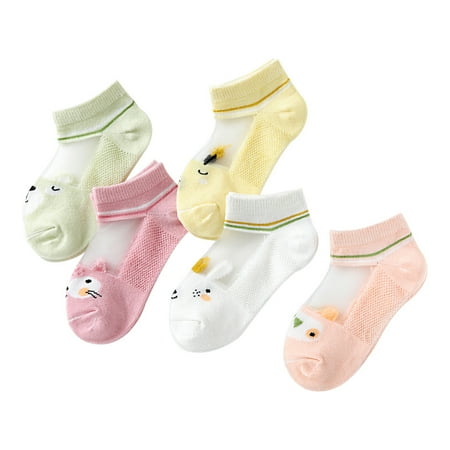 

5 Pairs Newborn Baby Organic Cotton Socks Summer Socks Breathable Sheer Cartoon Animals Ankle Socks for Kids Girls Boys 1-12 Years