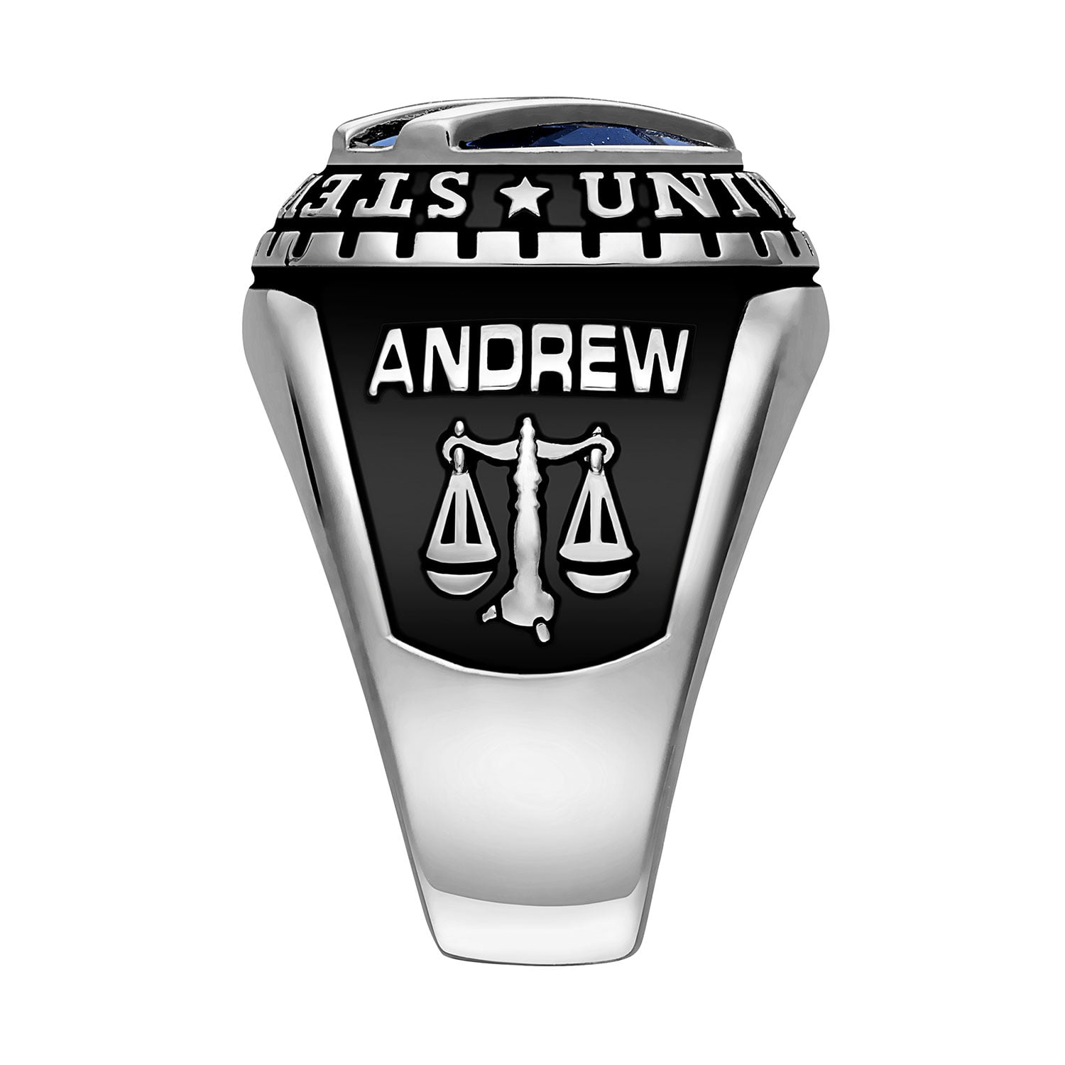 Order Now for 2025 Graduation, Freestyle Men's Silver Birthstone with Diagonal Bridge Class Ring, Personalized, High School or College Graduation