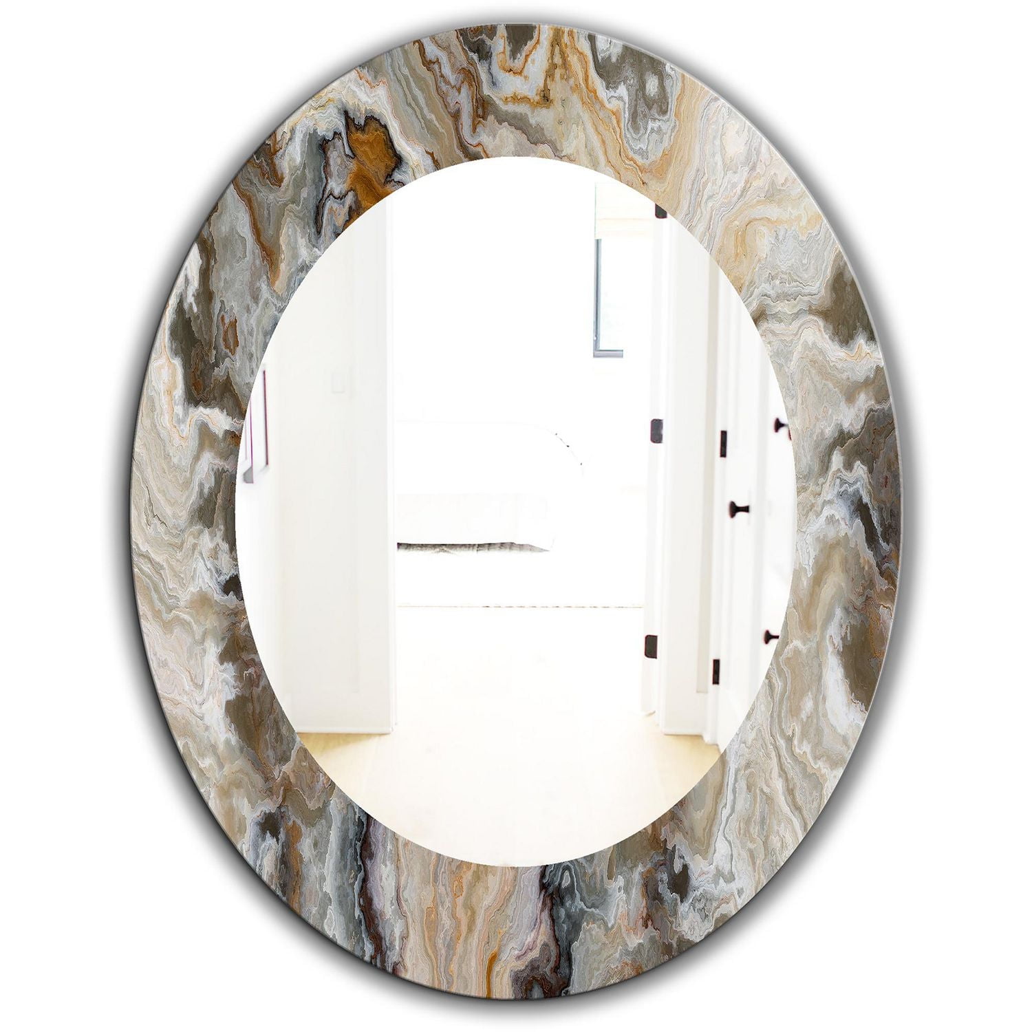 Designart 'Onyx Detail Composition' Mid-Century Mirror - Oval or Round Wall Mirror - 24x36