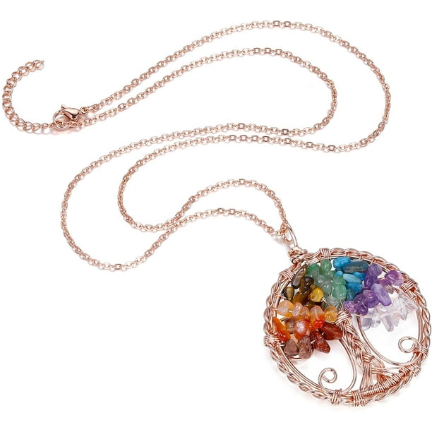Top Plaza 7 Chakra Healing Crystal Necklace Tree of Life Wire Wrapped Pendant  Necklaces Reiki Stone Gemstone Quartz Jewelry for Womens Girls, Crystal,  not known : : Home