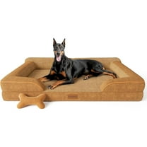 XXL Dog Bed for Extra Large Dogs, Giant Dog Bed with Cooling Gel Memory Foam, Waterproof Pet Bed with Removable Washable Cover, 53" Pet Sofa Bed Dutch Velvet with Bone Toy, Brown