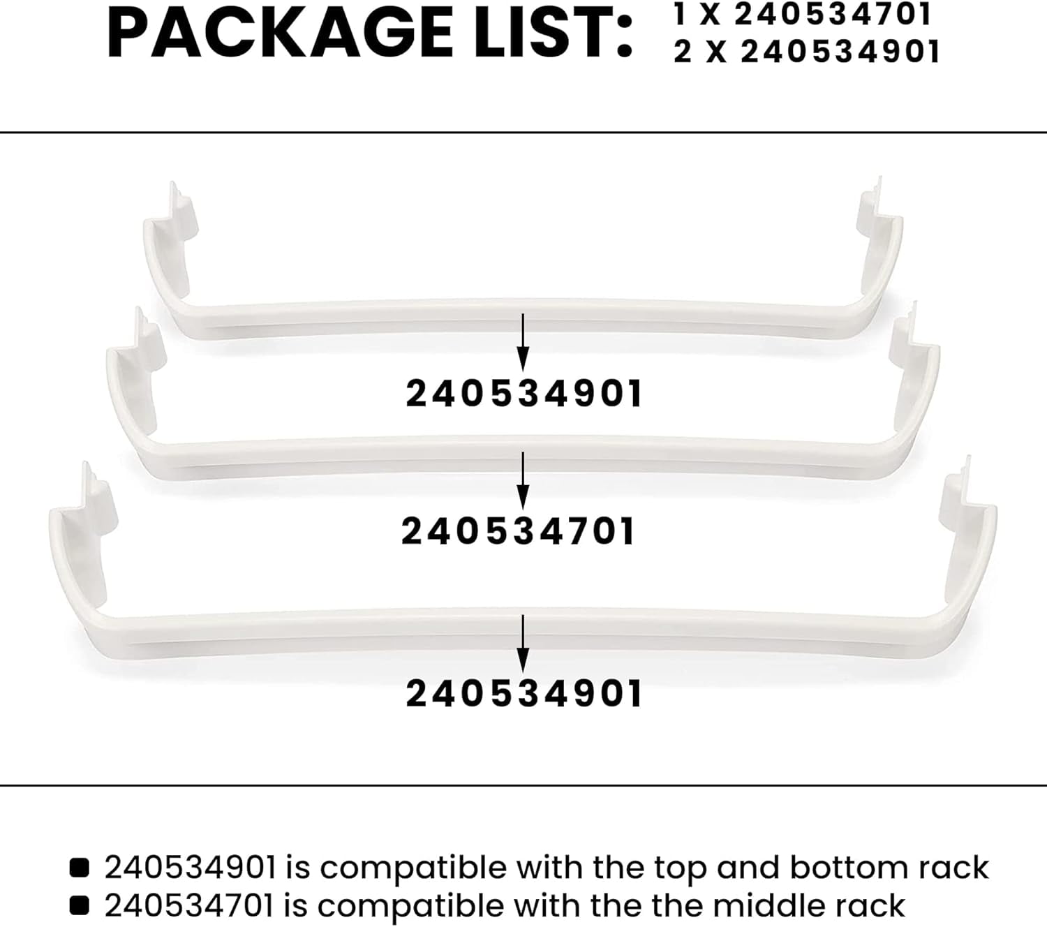 2 x 240534901 & 1 x 240534701 (Middle) Refrigerator Door Shelf Rack Bar Compatible with Frigidaire Kenmore Refrigerator Door Shelf Retainer Bar Replace for AP3214631 PS734936 948952 AP3214630