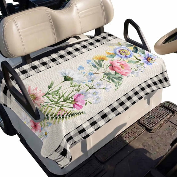 Golf Cart Seat Cover Spring Summer Floral Club Car Golf Cart Seat Covers Soft Absorbent Golfcart Towel Blanket Green Leaf Black Buffalo Plaid Golf Seat Covers for Cart Fits 2 & 4 Passenger 51"x31"