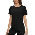 thumbnail image 2 of Women's Short Sleeve Workout Shirts Crewneck Yoga Running Tops Side Split High Low Hem Gym Tees Sportswear (2XL, Black), 2 of 7