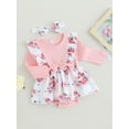 thumbnail image 3 of Biekopu Infant Girl Rompers Dress,Long Sleeve Rib Knit Floral Print Skirt Hem Jumpsuits with Headband, 3 of 8