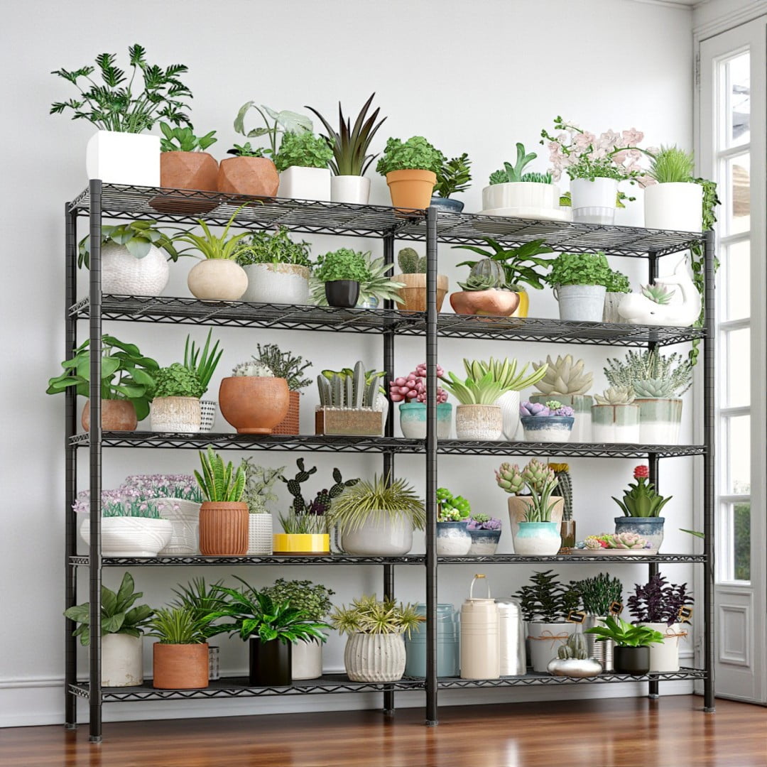 Tcbosik 5-Tier Heavy Duty Metal Storage Shelves, Sturdy Iron Garage Rack, Adjustable Wire Shelving Unit for Pantry Organizer, 70"W × 15.8"D × 71"H, Black