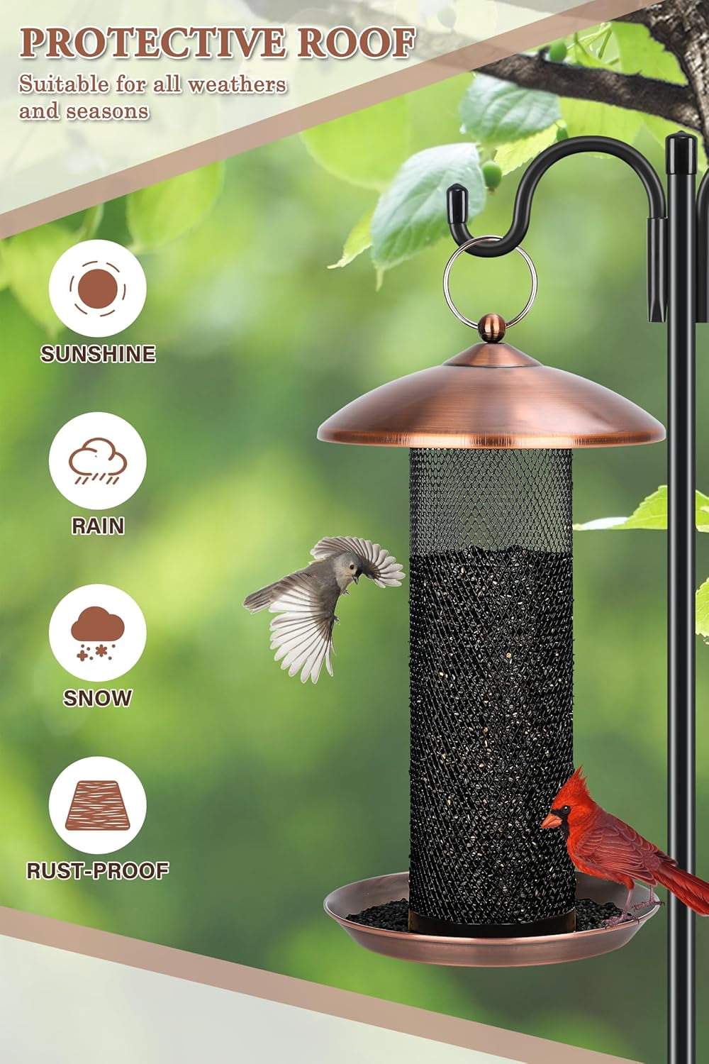 Finch Bird Feeders for Outdoors 2.5 LB Capacity Squirrel Proof Metal Mesh Tube Bird Feeders Thistle & Nyjer Seed Hanging Feeder, Copper, 1 Pack