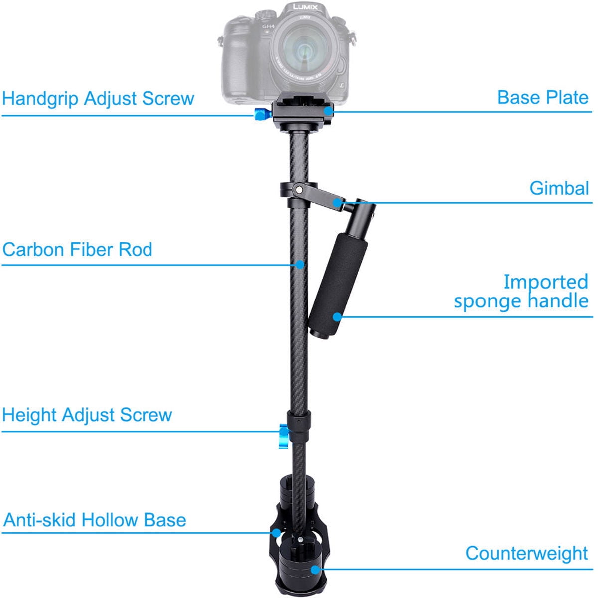 YELANGU S60T Carbon Fiber Handheld DSLR Camera Stabilizer, Black