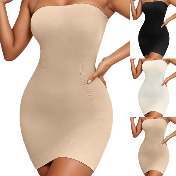 KHONTS Strapless Shapewear for Women Full Shapewear Dress Tummy Control Under Dress White XL