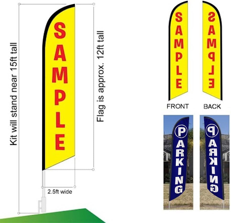Parking Sign Outdoor Feather Banner Flag Signs with complete Pole kit and Ground Spike