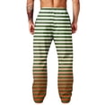 thumbnail image 7 of LTTVQM Mens Loose Fit Stripe Trousers Casual Daily Horizontal Striped Multi Utility Side Pockets Elastic Waistband Summer Beach Full Length Trousers Yellow XL, 7 of 7