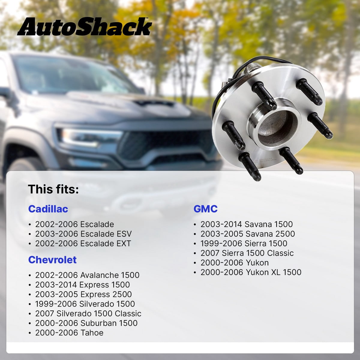 AutoShack Front Wheel Hub Bearing Assembly - Driver or Passenger Side for Chevrolet & GMC, Silverado 1500 1999-2006 Sierra 1500 1999-2006, 4WD AWD V6 4.3L V8 4.8L 5.3L 6.0L - 6-Lug, With ABS
