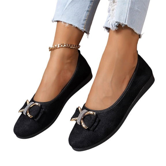 HTHLVMD Women's Rhinestone Bow Flat Shoes, Slip On Flat Shoes, Women's Round Toe Ballet Shoes Flats Comfortable Ballerina Shoes Slip On Work Flats for Walking, Driving, Dressy, Black 6