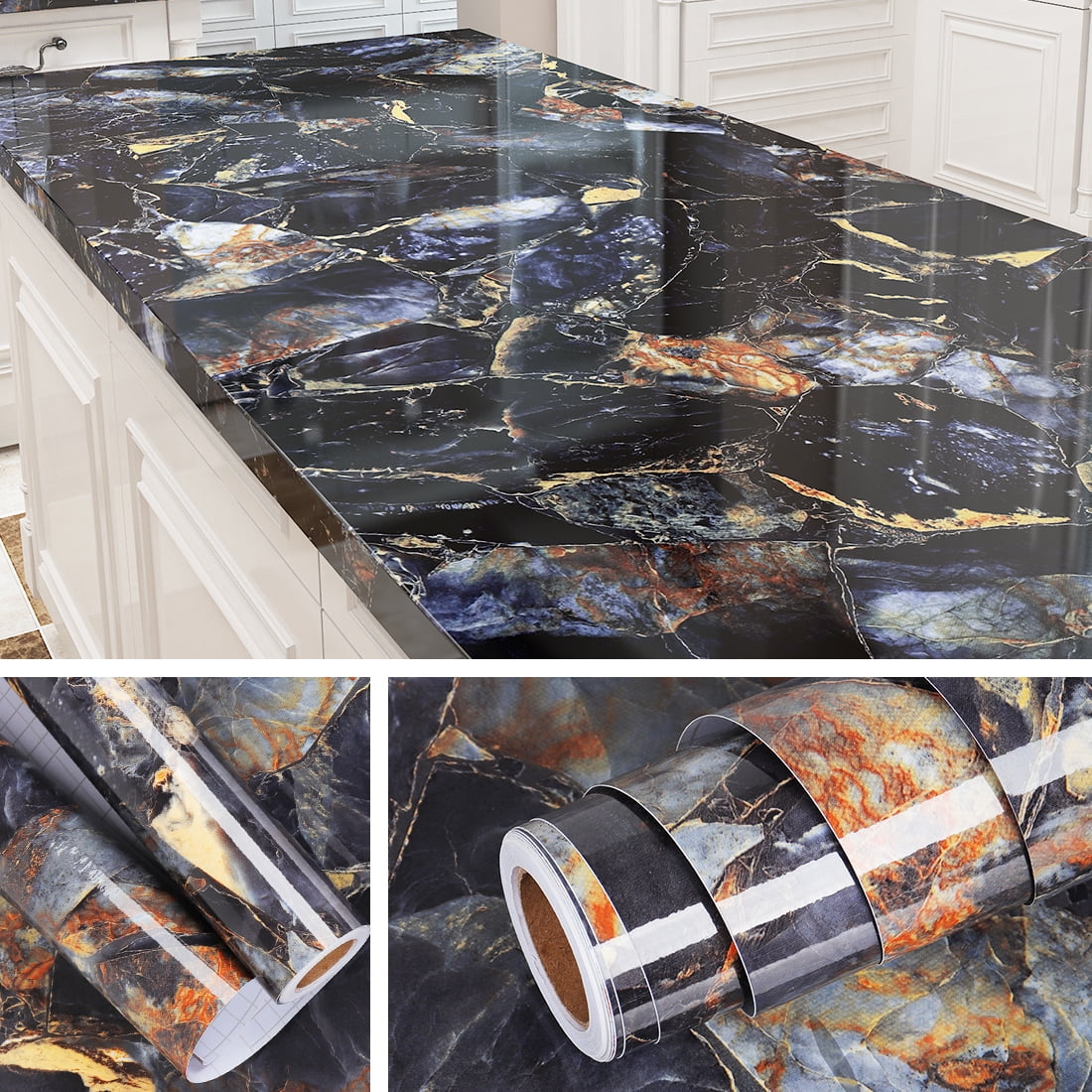 Marble Black Contact Paper Peel and Stick Countertops Gold 15.75 x 78 inch
