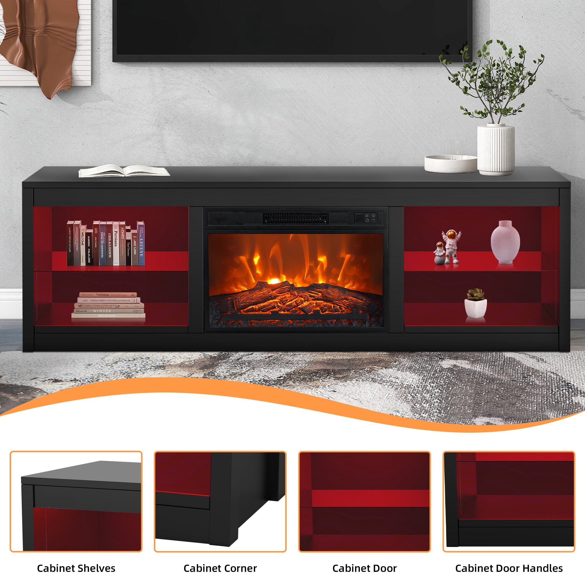IHOMEadore Fireplace TV Stand for TVs up to 75 Inch, 66 Inch Entertainment Console with 23" Electric Fireplace