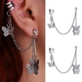 thumbnail image 2 of Yesbay 1 Pair Butterflies Women Earrings Cool Punk Silver Color Link Chain Cartilage Clip Earrings Jewelry Gift, 2 of 7