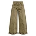 thumbnail image 4 of Hinvhai Womens Ruffle Wide Leg Jeans Cropped Elastic High Waisted Baggy Denim Pants Coffee L(L), 4 of 7