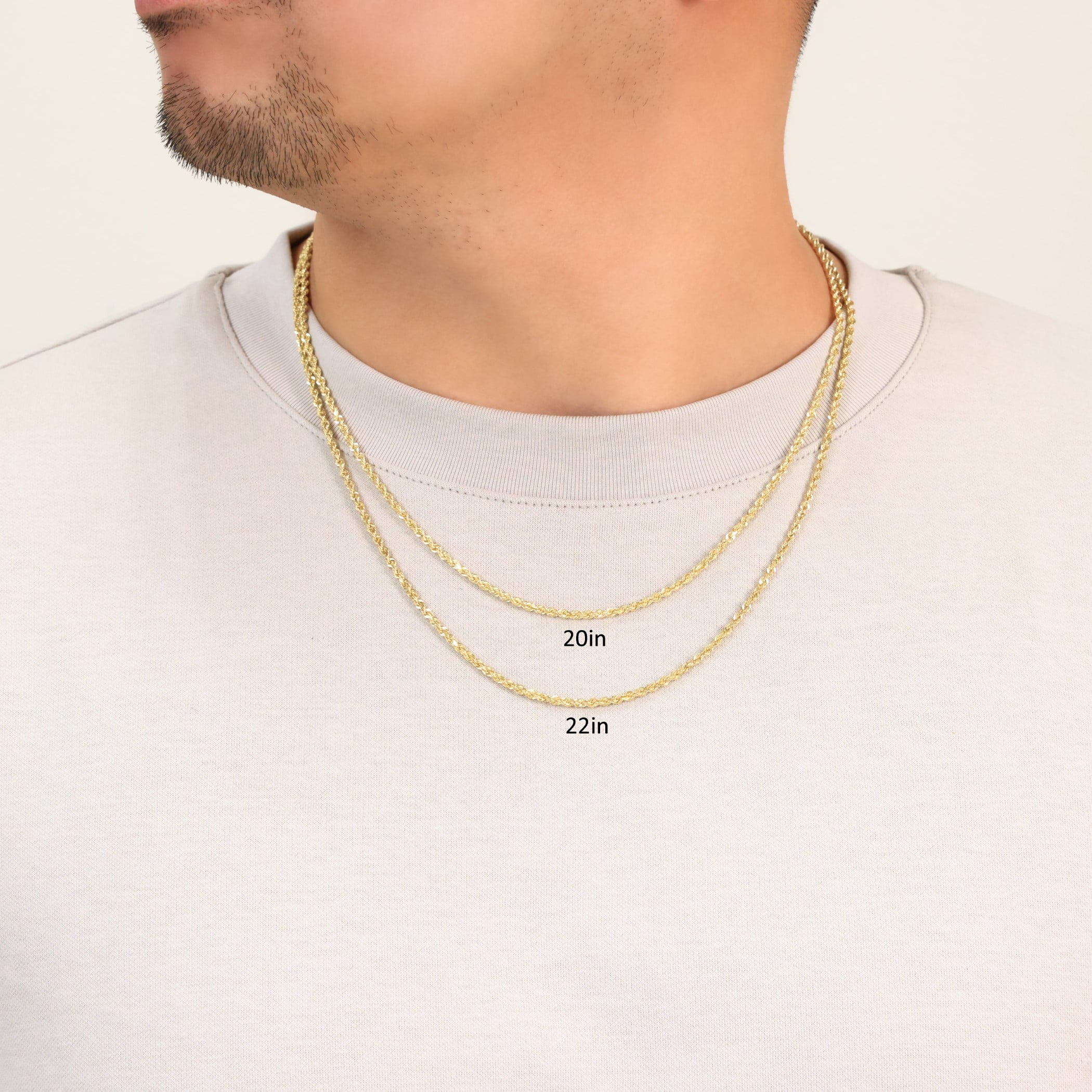 Nuragold 10k Real Yellow Gold 2.5mm Rope Chain Diamond Cut Necklace (16"-30") Italian Jewelry for Men & Women