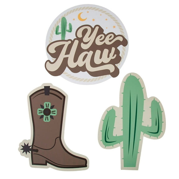 Fun Express 15" – 17 1/2" Modern Western Party Cardstock Cutout Decorations Set - 3 Pieces