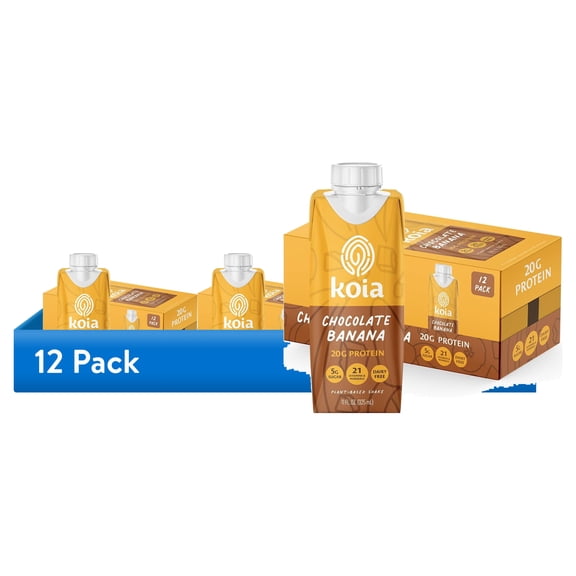 (12 pack) Koia Plant Based Protein Shake, Chocolate Banana, 20g Protein, 5g Sugar, 6g Prebiotic Fiber, 21 Vitamins & Minerals, Meal Replacement Drinks, Dairy-Free, Gluten-Free, Non-GMO, 11 Fl Oz (Pack of 12)
